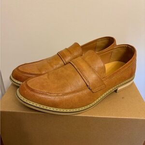 Men Oxford Faux Leather Dress Shoes Slip On Business Tan Loafer Shoes Size 9.5 M